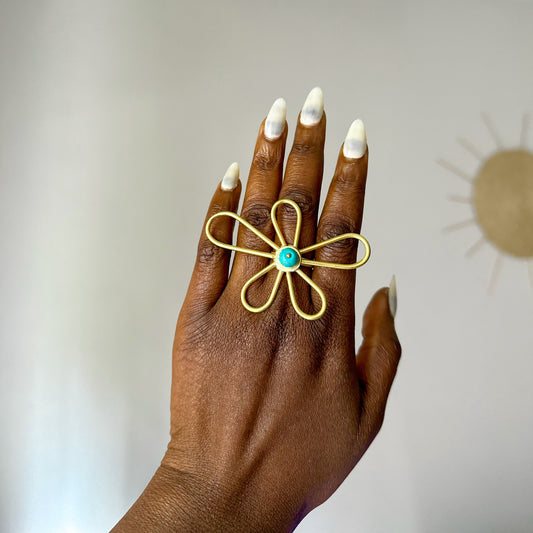 Bague Ethnique en Bronze Whévo avec perle Turquoise