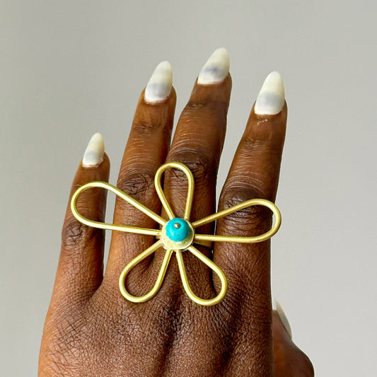 Bague Ethnique en Bronze Whévo avec perle Turquoise