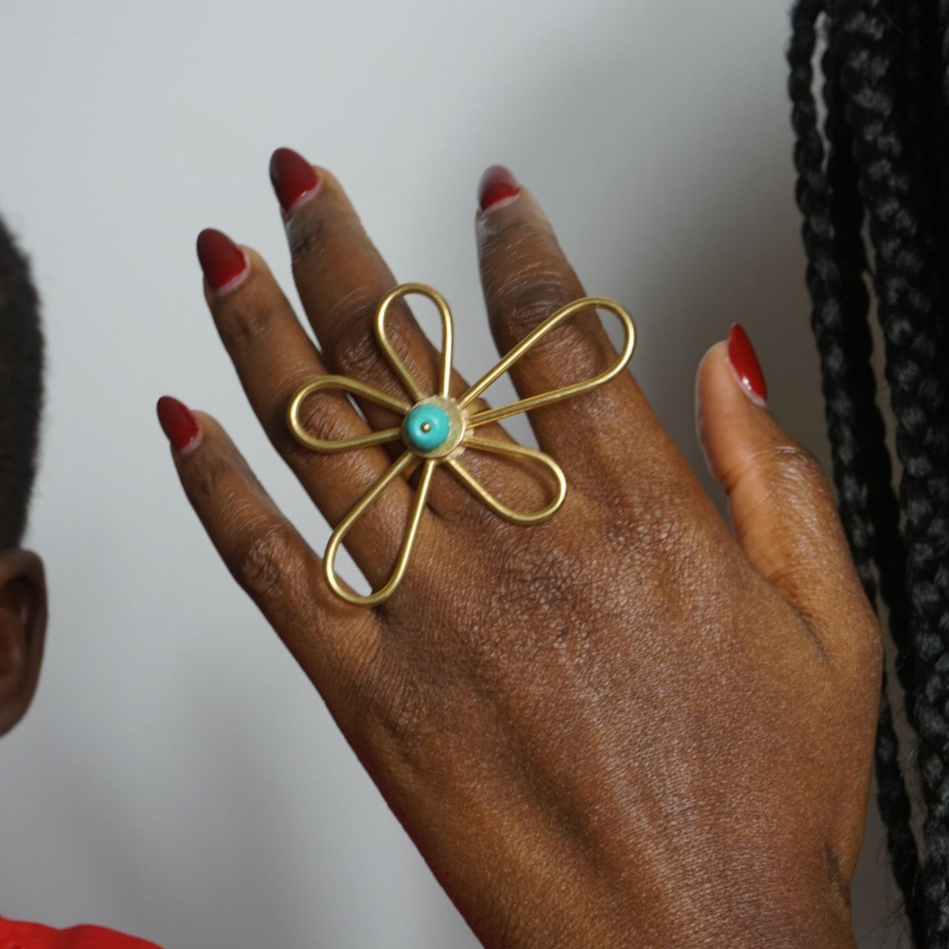 Bague Ethnique en Bronze Whévo avec perle Turquoise